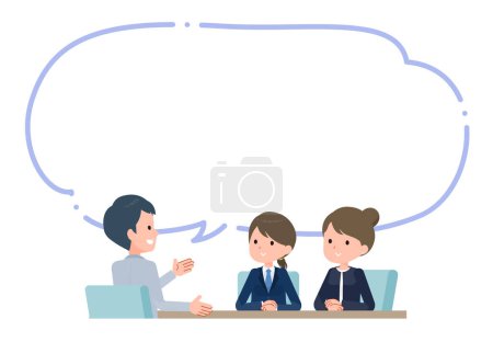 Teacher and parent and child having an interview with speech bubble