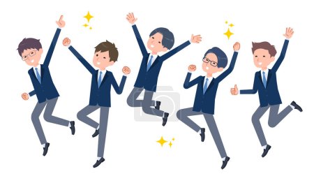 Male students jumping. Vector art that is easy to edit.
