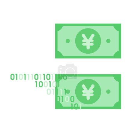 Illustration for Japanese yen bills being digitized. Vector illustration that is easy to edit. - Royalty Free Image