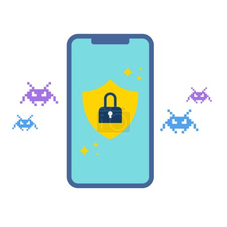 Illustration for Protect your smartphone from viruses. Vector illustration that is easy to edit. - Royalty Free Image