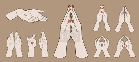 Un conjunto de varias poses de mano estilo Ukiyo-e.