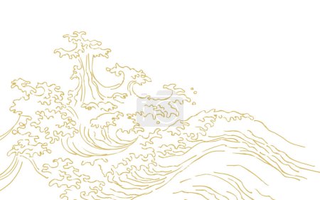 Japanese style touch golden rough sea wave spray.