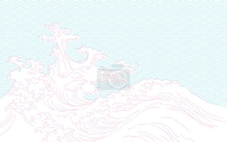Ilustración de Estilo japonés toque dorado áspero mar ola spray y patrón - Imagen libre de derechos