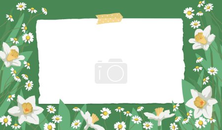 Ilustración de Banner de primavera con narcisos y margaritas. Fondo flores para el diseño. Lugar para su texto. - Imagen libre de derechos