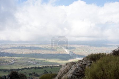 Photo for Aerial view of the countryside. Bridge for the train between Madrid and Segovia. Spain - Royalty Free Image