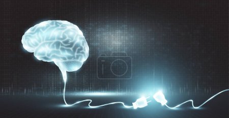 Illustration for The power plug connected to the brain d with disconnected wires came off. - Royalty Free Image