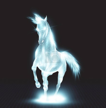 Téléchargez les illustrations : Le cheval lumineux courait, émettant une lumière éclatante. - en licence libre de droit