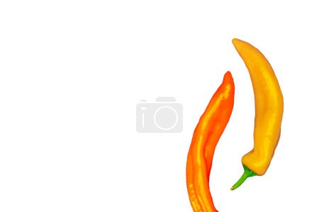 Foto de Yellow and orange sweet pepper Ramiro, macro photo for design. Vegetables, studio photo for design, on white background - Imagen libre de derechos