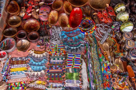 Photo for Traditional souvenirs on sale are available at a kiosk in South Africa - Royalty Free Image
