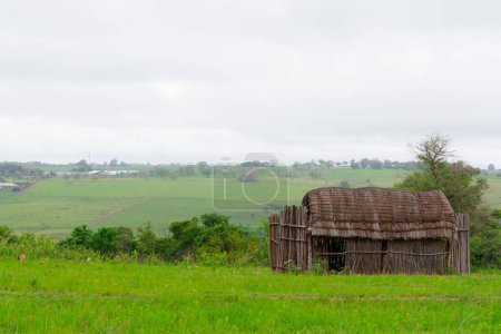 Architecture traditionnelle dans un village traditionnel de la campagne swaziland   