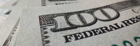 Foto de Macro detail of money, watermarks of 100 dollar bills. Currency exchange, fiat. Concept corruption - Imagen libre de derechos