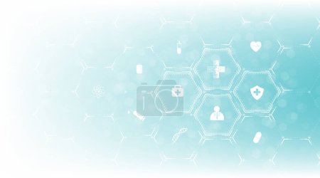 Illustration for Medical concept background vector design. Healthcare and science icon on blue hexagon pattern background.Vector illustration. - Royalty Free Image