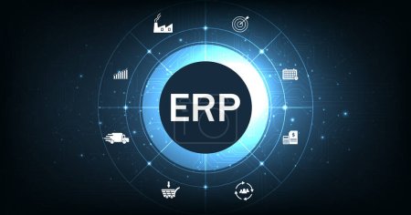 Ilustración de Extended Producer Responsibility (EPR)concept design.Enterprise resource planning business and modern technology concept on dark blue background. - Imagen libre de derechos