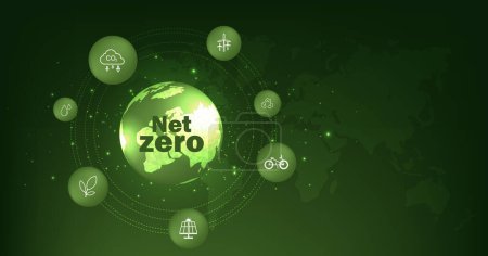 Illustration for Net Zero emissions concept.Net Zero Emissions Goals With a connected icon on green circles background. - Royalty Free Image