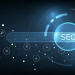 (SEO) Search Engine Optimization. Internet technology for business company. Search engine optimization (SEO) concept on dark blue background.	