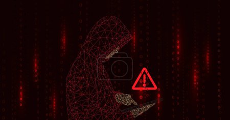 Hacking Concept. Hacker stealing information in mobile. Computer criminal uses malware on phone to hack on black background.