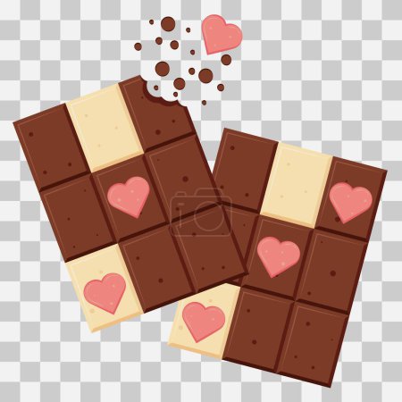 Téléchargez les illustrations : Vector Chocolat au lait et barres de chocolat blanc avec des cœurs roses sur fond transparent Style plat - en licence libre de droit