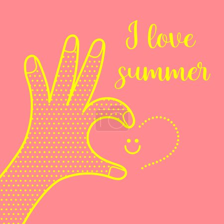Illustration for Vector Poster I love summer Hand shows OK sign Banner for summer design Flat style - Royalty Free Image