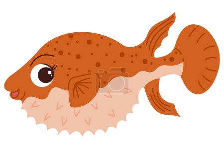 Cartoon fugu fish Ocean animal exotic Underwater cute creature Marine fauna dangerous Flat style