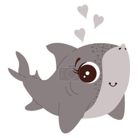 Cartoon shark Ocean animal Exotic underwater cute creature Marine life Isolated Backgrounds Flat style