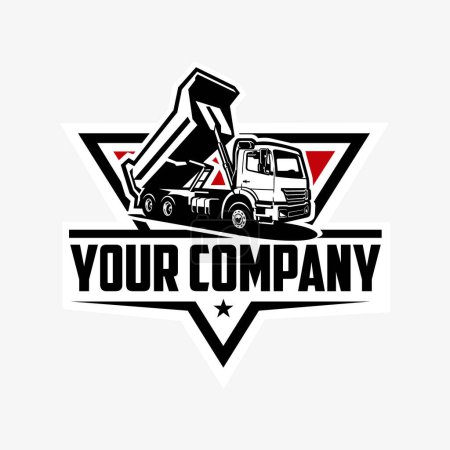 Illustration for Premium Dump Truck Company Ready Made Badge Emblem Logo Vector Isolated. Tipper Truck Logo Design - Royalty Free Image