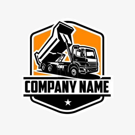 Illustration for Premium Dump Truck Company Emblem Logo Vector Art Isolated. Tipper Truck Logo Template Vector Art - Royalty Free Image