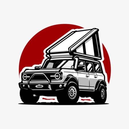 Ilustración de Vector de ilustración de la tienda superior del techo del camión de la caravana SUV de Overland aislado - Imagen libre de derechos