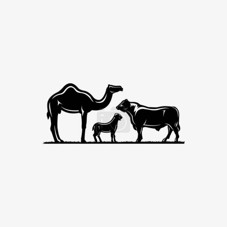 Illustration for Cattle Silhouette of Camel Cow and Sheep Vector Isolated EPS. Best for Eid Al Adha Related Illustration - Royalty Free Image