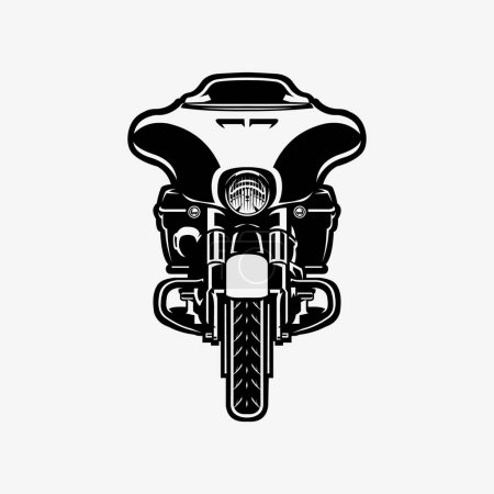 Ilustración de American Cruiser Motorbike Vector Art, Silueta, Monocromo, Vista frontal, Aislado en fondo blanco. Lo mejor para garaje de motos y logotipo mecánico - Imagen libre de derechos
