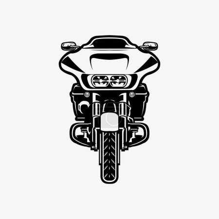 Ilustración de American Cruiser Motorbike Vector Art, Monocromo, Silueta, Vista frontal, Aislado en fondo blanco. Lo mejor para garaje de motos y mecánica - Imagen libre de derechos