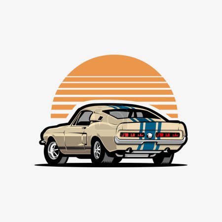 American Muscle Car Vector Art Illustration. Car Isolated in White Background. Best for Tshirt Design Template