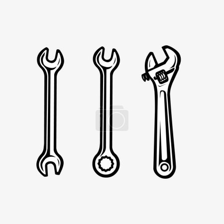 Illustration for Premium Tools Wrench Vector, Art, Icon, Graphic Monochrome Solhouette Isolated - Royalty Free Image
