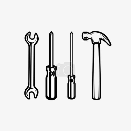 Illustration for Mechanic Tools Vector, Set Wrench, Skrewdriver, Hammer, Vector Art, Icon, Graphic Isolated - Royalty Free Image