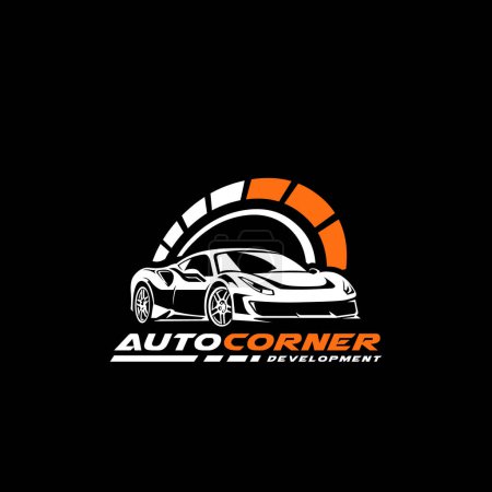 Téléchargez les illustrations : Auto Corner Car Garage Racing Logo de développement isolé - en licence libre de droit