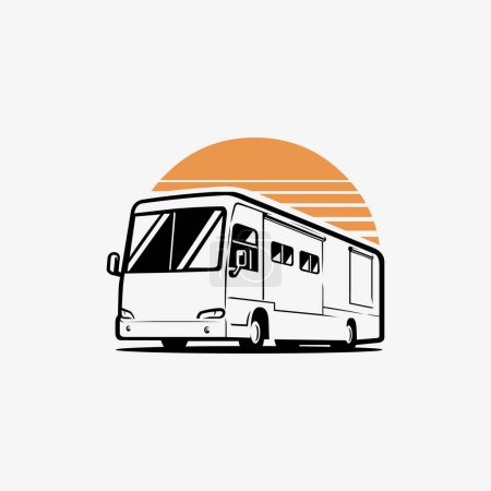 Ilustración de RV autocaravana caravana vector arte silueta monocromo aislado - Imagen libre de derechos