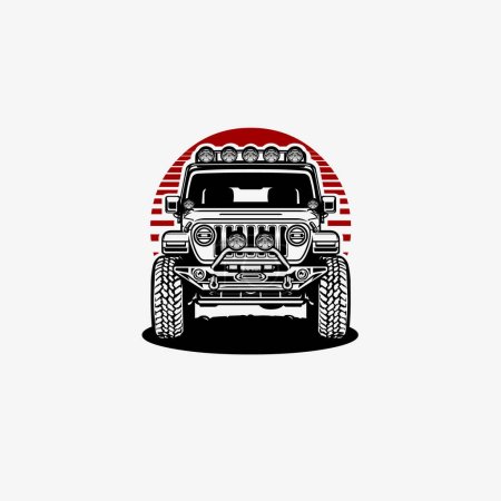 American Offroad Truck Front View Vector Art Illustration Isolated in White Background. Best for Automotive Car Tshirt Design