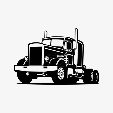 Illustration for Classic Semi Truck Monochrome SIlhouette Vector Art Black and White Illustration in White Background - Royalty Free Image