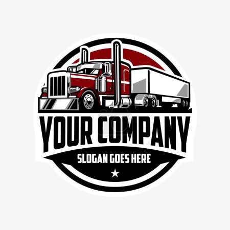 Illustration for Premium Trucking Company Ready Made Circle Emblem Badge Logo. 18 Wheeler Semi Truck Vector Logo. Best for Trucking and Freight related Industry - Royalty Free Image