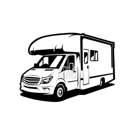 Ilustración de Monochrome Camper Van Caravan RV Vector Isolated in White Background. Camper vector illustration - Imagen libre de derechos
