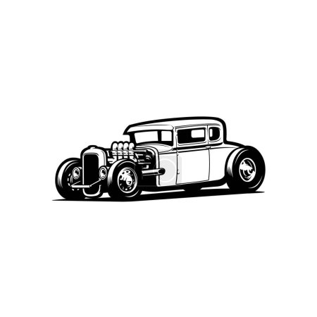 Illustration for Monochrome silhouette of classic hot rod lowered car. Side view. Best for mechanic and garage related industry - Royalty Free Image