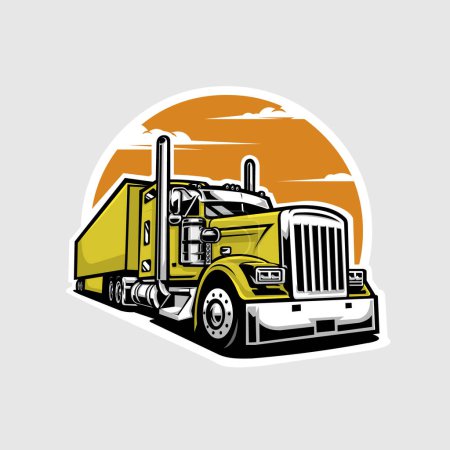 Semi truck 18 wheeler freight vector art illustration isolated. Best for trucker tshirt design