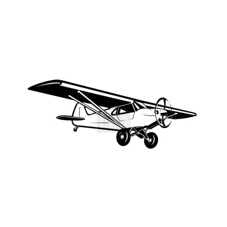 Illustration zur Vektorgrafik von leichten Flugzeugen. Kleine Flugzeugpropeller STOL Vektor monochrom isoliert