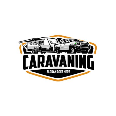 Caravana autocaravana camión remolque logotipo emblema vector aislado. Mejor para la industria relacionada con caravanas