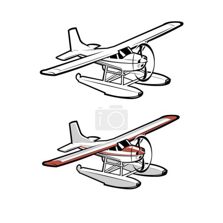 Sea plane vector art illustration isolated in white background. Small amphibious plane vector art monochrome and color vector
