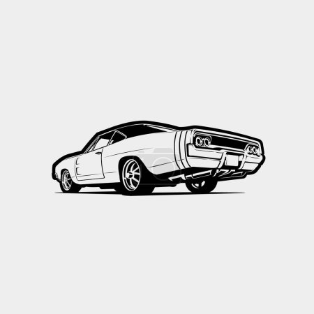 Amerikanische Muscle Car Rückansicht Vektor Art Illustration. Monochrome Silhouettenfarbe. Das Beste für die Automobilindustrie