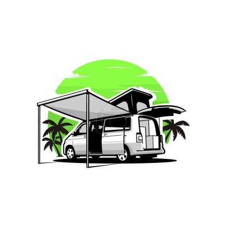 Ilustración de Caravana autocaravana en la playa Vector aislado - Imagen libre de derechos