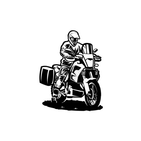 Téléchargez les illustrations : Silhouette monochrome de vecteur de moto de sentier d'aventure isolée - en licence libre de droit