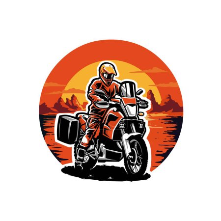 Téléchargez les illustrations : Logo d'emblème de moto de sentier d'aventure Vecteur isolé - en licence libre de droit