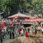 kATHMANDU, NEPAL - April 14, 2023: Crowd of hindu devotees at Dakshinkali Temple near kathmandu on the occasion of Nepalese New Year 2080.