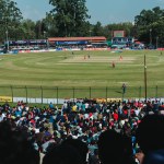 Kathmandu, Nepal - November 05, 2023: Crazy Nepali Cricket fans watching T20 World Cup Qualifier match held between Nepal vs Oman in Tribhuvan International Cricket Ground, Kathmandu.
